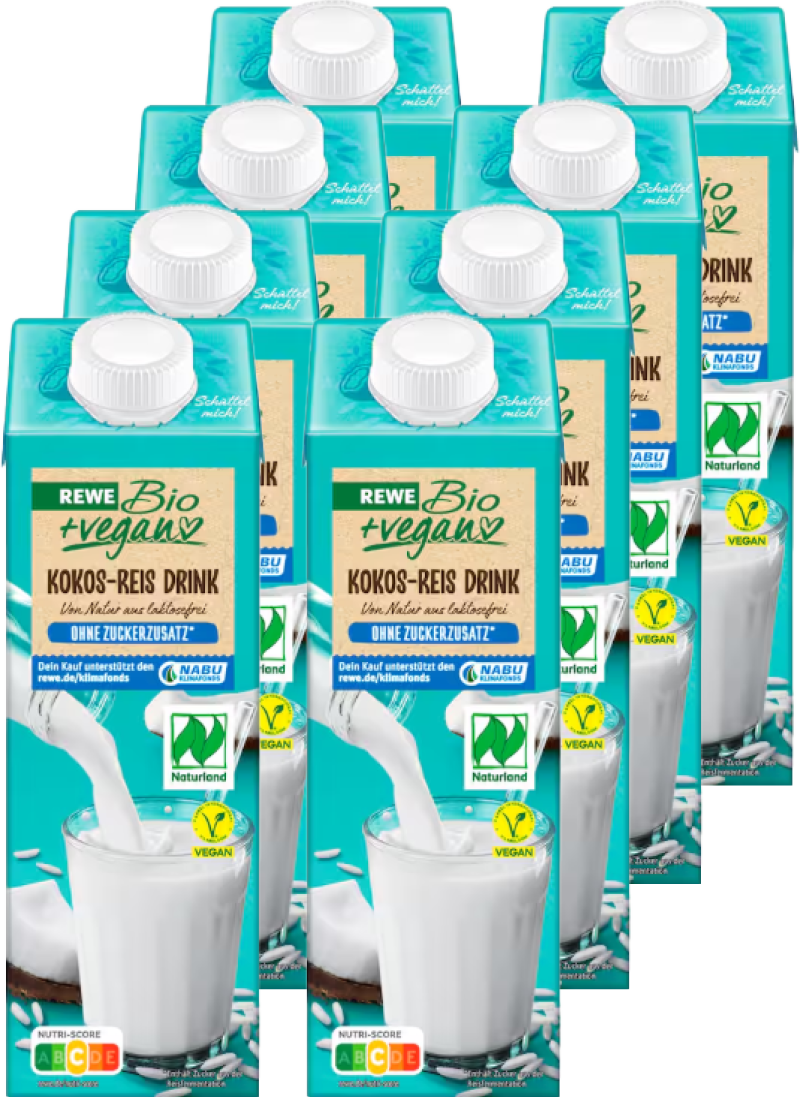REWE Bio + vegan Kokos Reis Drink (8 x 1.0 l)