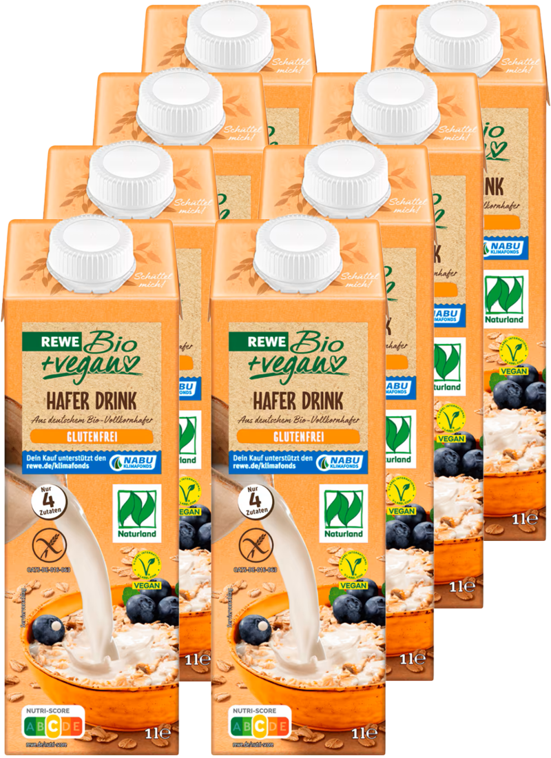 REWE Bio + vegan Hafer Drink glutenfrei (8 x 1.0 l)
