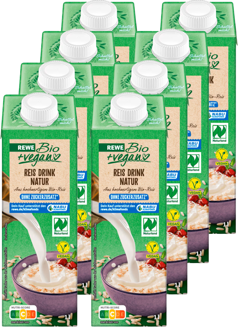 REWE Bio + vegan Reis Drink Natur (8 x 1.0 l)